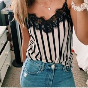 Zara Striped Lace Trim Cami Top